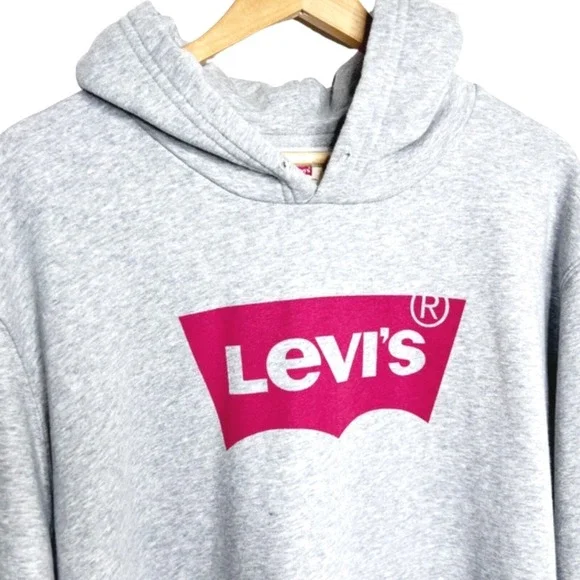 Levis Womens XXL Gray Pink Batwing Logo Graphic Pullover Hoodie Sweatshirt 38797 - Picture 3 of 8
